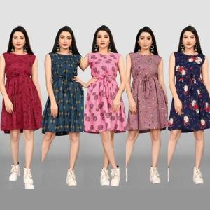 Women 5 Piece Printed Multicolour Dress Combo