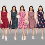 Women 5 Piece Printed Multicolour Dress Combo
