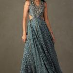 Blue Silk Geometric Printed Maxi Dress
