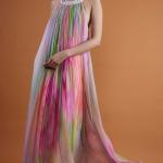 Pink Chiffon Digital Printed & Hand Embroidered Gathered Floral Maxi Dress