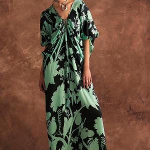 Mint Green Bemberg Satin Floral Printed Kaftan