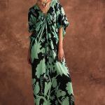 Mint Green Bemberg Satin Floral Printed Kaftan