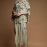 Beige Bemberg Crepe Digital Printed Jacket Dress