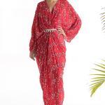 Red Draped & Printed Kaftan Dress