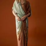 Pistachio & Coffee Satin Draped Maxi Dress