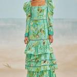 Sea Green Slub Schiffli Printed Maxi Dress