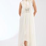 Pearl White Satin Chiffon Maxi Dress