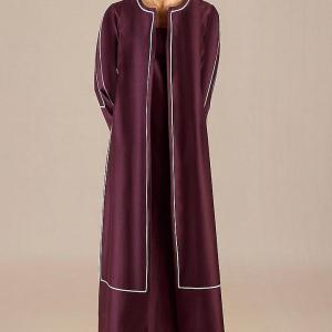 Burgundy Chanderi Corded Embroidered Jacket Dress